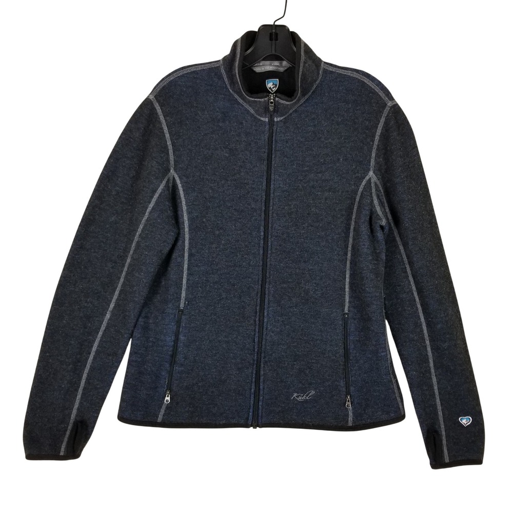 Kuhl Full Zip Jacket Men Size M Navy Blue Chianti Wool Blend Fleece Thumbholes